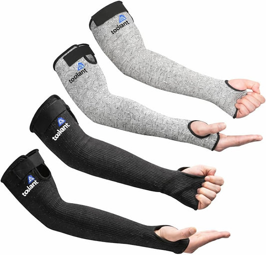 OriStout Cut Resistant Farmers Sleeves with Thumb Hole, Protective Arm Sleeves, for Gardening, Welding, Kitchen, Arm Guards for Biting, Pet Grooming, Black, 1 Pair