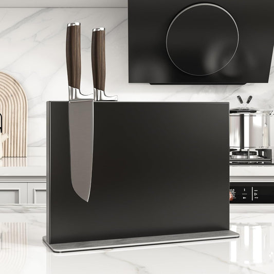 THMINS Black Magnetic Knife Block Stainless Steel Double-Sided Magnetic Knife Holder, Universal Multi-function Display Rack for Kitchen Counter