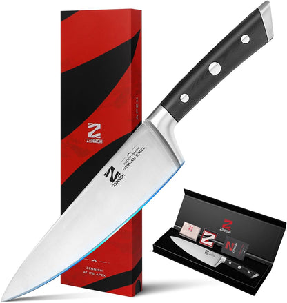【Exclusive】 Gyuto Knife, 8 Inch Japanese Chef Knife, Handmade Forged 5-Layer VG10 High Carbon Steel, Hammered Finish Rust-Resistant Blade, Ergonomic Sandalwood G10 Handle Kitchen Knife with Gift Box