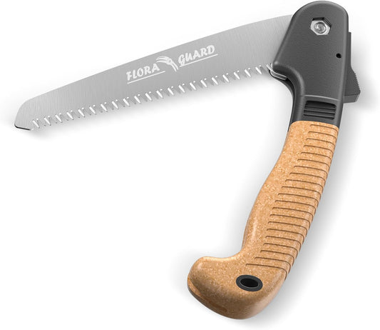 FLORA GUARD 7.7-Inch Folding Hand Saw, Pruning Saw with Trible-Cut Razor Teeth for Wood Cutting, Tree Trimming, Professional Camping Gardening Tools (Green)