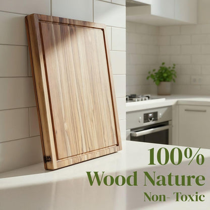 Teak Wood Cutting Board 18" x 14" x 0.6", 2-Piece Set for Kitchen Meat & Food Prep - Large Thin Edge Grain, Deep Juice Groove, Lightweight Solid Hardwood, Non-Toxic, BPA Free by New M Way