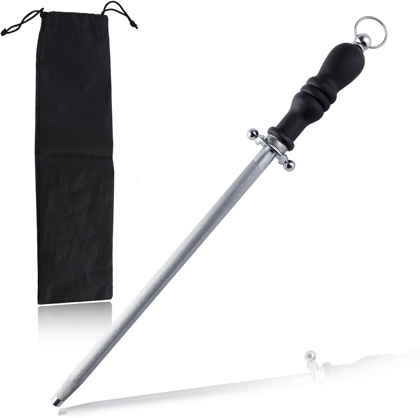 Professional Knife Sharpener Rod, 15 Inch Honing Steel, Kitchen Knife Sharpening Steel, Carbon Steel Sharpening Rod with Ergonomic Handle, Honing Rod for Chef Knive, Kitchen Gift for Butcher