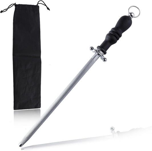 Professional Knife Sharpener Rod, 15 Inch Honing Steel, Kitchen Knife Sharpening Steel, Carbon Steel Sharpening Rod with Ergonomic Handle, Honing Rod for Chef Knive, Kitchen Gift for Butcher