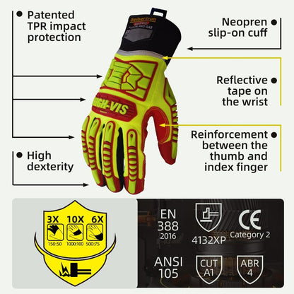 Seibertron High-Vis Series Cut Resistant Reducing Anti-Impact Mechanics Heavy Duty Safety Rescue Oil and Gas Gloves