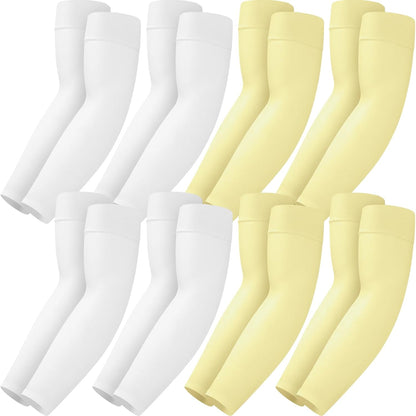 Mochabao 8 Pairs Soft Arm Sleeves, UV Sun Protection Cooling Compression Arm Covers for Outdoor Work, Sports, Men & Women