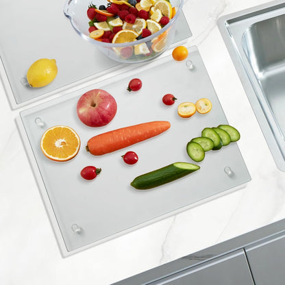 Mymonfif Tempered Glass Cutting Board for Kitchen, Clear Glass Board for Countertop, Heat Resistant, with Non-Slip Feet, 12x16" & 12x8" 2 Pcs Clear