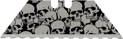 NDZ Performance Serrated Steel Blade Replacement for Utility Knife & Box Cutters, Custom Double Sided Laser Engraved Designs, Silver - Skull - 3 Pack