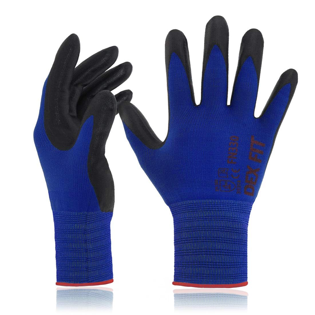 DEX FIT Nitrile Work Gloves FN330, 15-Gauge 3D Snug Stretch Fit, Touchscreen, Power Grip in Wet & Oily Conditions, Mechanic & Warehouse, Men & Women, Black, M, 3 Pairs