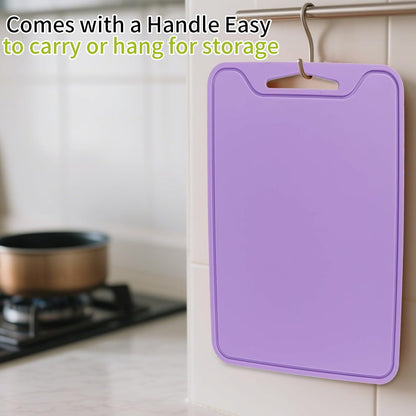 Flexible Plastic Cutting Boards for Kitchen, 11.8''x 8.6'' Silicone Cutting Board, BPA Free Non Slip Cutting Mat for Meat, Vegetables and Fruit with Easy Grip Handle, Dishwasher Safe (Yellow)