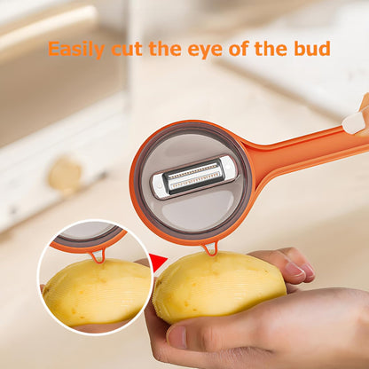 Peeling Knife With Storage Box, Fruit And Vegetable Peeler With Container, Double-Sided Stainless Steel Multi-Function Peeler For Home Kitchen (A-1pcs Orange)
