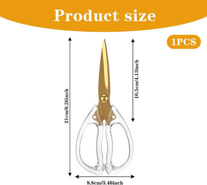 Kitchen Shears, 8 Inch Gold Scissor, Cooking Scissor, Cheese Scissors, Meat and Poultry Shears, Dishwasher Safe, Acrylic Handle Scissors, All Purpose Stainless Steel Utility Scissor（Clear）