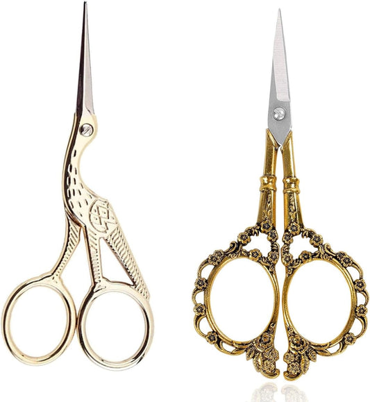 BIHRTC Gold Vintage Plum Blossom Scissors and Classic Crane Design Sewing Small Scissors for Embroidery, Sewing, Cross Stitch, Crochet，DIY Handwork Crafts, Art Work & Everyday Use