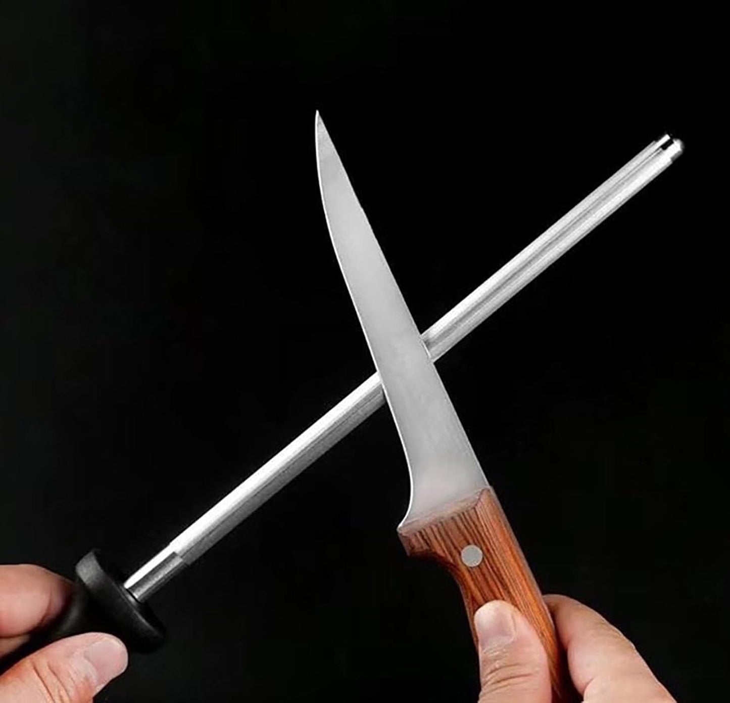 Fast Knife Sharpening Steel, 11.4 Inch Length Knife and Scissors High-carbon Steel Sharpener for Kitchen and Meat Cutting (2)