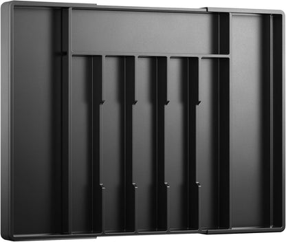 Kitsure Silverware Organizer for Drawers - Expandable Cutlery and Utensil Drawer Organizer with Easy Maintenance, Premium PP Kitchen Organizers and Storage for Flatware, Black, 13.2" x 12.2" x 1.6"