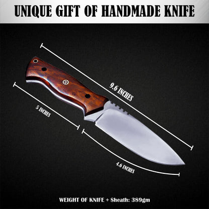 Fixed Blade Hunting Forged Tracker Knife - 8 Inches Carbon Steel Razor Sharp Blade Full Tang Bushcraft Knives with Premium Leather Belt Sheath. Used For Hunting Outdoor Camping, Hiking, Skining Knife.