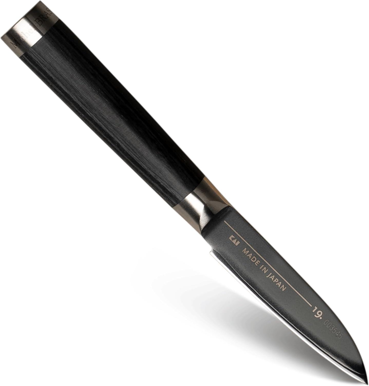 Michel BRAS No. 1 Paring Knife, 3" Handcrafted Vegetable and Fruit Knife, 3 Layer Stainless Steel Blade, Black Pakkawood Handle, Small Kitchen Tool for Peeling and Cutting