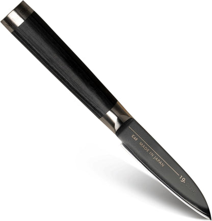Michel BRAS No. 1 Paring Knife, 3" Handcrafted Vegetable and Fruit Knife, 3 Layer Stainless Steel Blade, Black Pakkawood Handle, Small Kitchen Tool for Peeling and Cutting