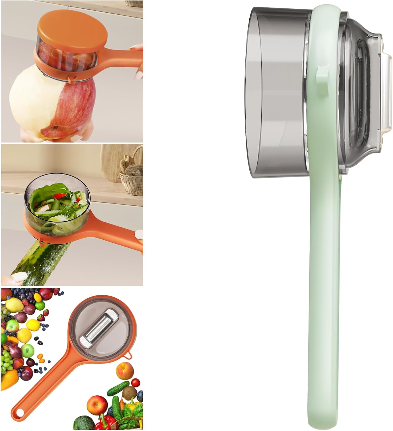 Peeling Knife With Storage Box, Fruit And Vegetable Peeler With Container, Double-Sided Stainless Steel Multi-Function Peeler For Home Kitchen (A-1pcs Orange)