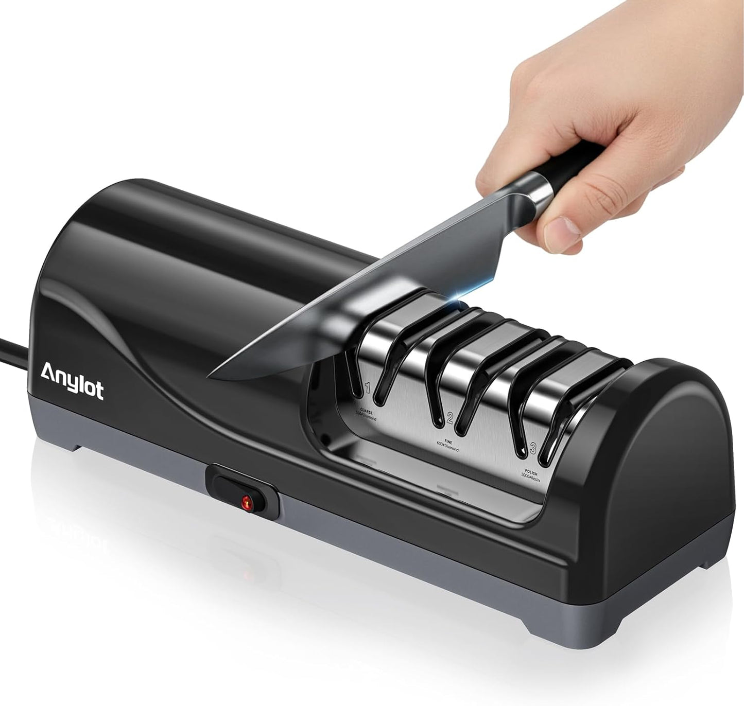 Electric Knife Sharpener for Kitchen, 3-Stage Knife Sharpener Electric with 100% Diamond Abrasives, 20° Precision Angle Guide, Fast & Safe Sharpening for Chef Knives, Home Use & Beginners (Black)