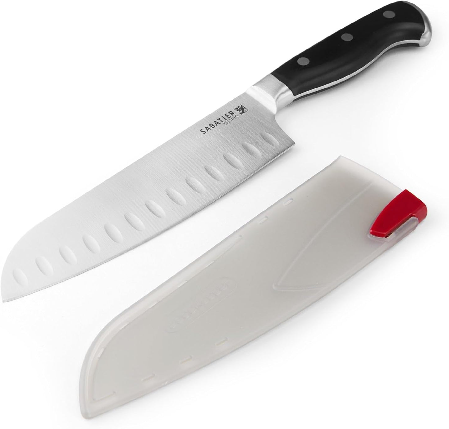 Sabatier Forged Stainless Steel Chef Knife with Edgekeeper Self-Sharpening Blade Cover, High-Carbon Stainless Steel Kitchen Knife, Razor-Sharp Knife to Cut Fruit, Vegetables and more, 8-Inch, Black