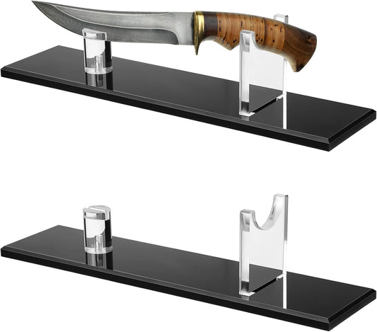 Yookeer 2 Piece Knife Display Stand Fixed Blade Knife Holder for Collection Finished Display Rustic Home Cabin Decor(Wood Color,Pine)