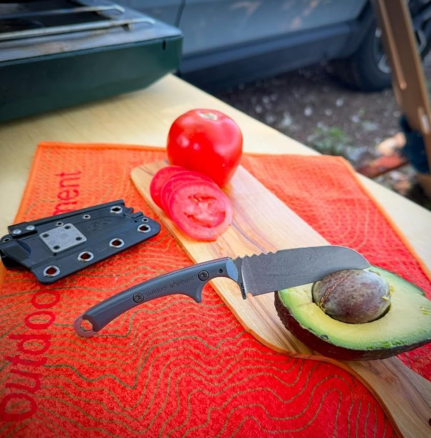 Scout Feather Glow - Fixed Blade Survival Knife with built-in Firestarter for Camping, Hunting, Outdoor Adventure and Culinary Need - VG10 Blade, Whistle, Knife Sharpener, Compact Sheath & G10 Handle