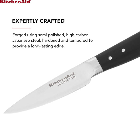 KitchenAid Gourmet Forged Triple Rivet Bread Knife with Custom-Fit Blade Cover, 5-inch, Sharp Kitchen Knife, High-Carbon Japanese Stainless Steel Blade, Black
