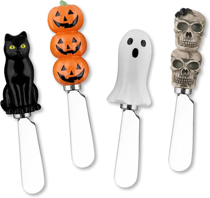 Supreme Housewares Cheese and Butter Spreader Knives Halloween Decor 8-Piece Hand Painted Resin Handle with Stainless Steel Blade Multipurpose Cheese Spreader set (Halloween Set)