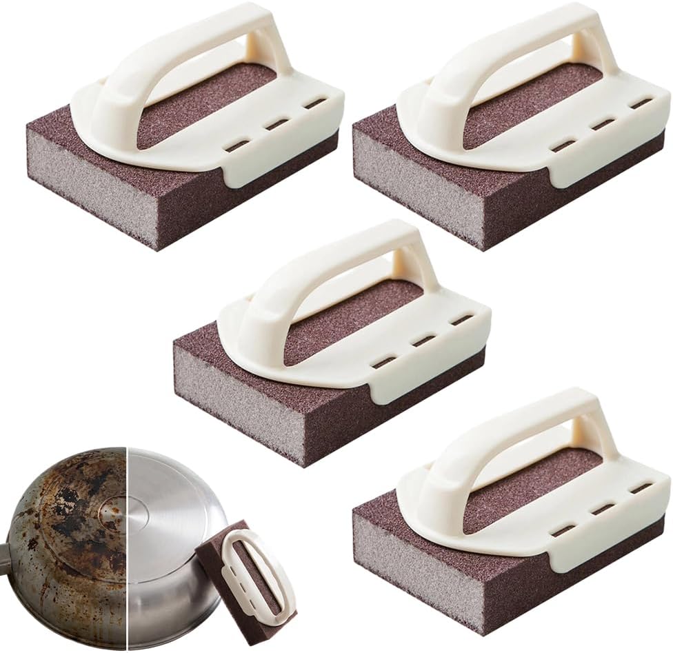 Magic Cleaning Sponge Rust Remover, 2026 New Carborundum Sponge, Sponge Brush Eraser Scrub Pad, Kitchen Cleaning Sponge for Removing Rust Cleaning Pots and Pans (Sponge*2+Handle*2)