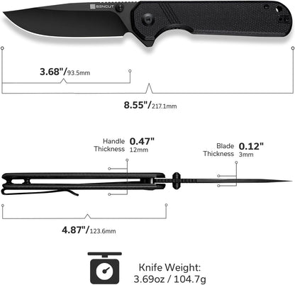 SENCUT Aetheris Pocket Knife, EDC Folding Knife with 3.68'' 9Cr18MoV Blade & Canvas Micarta Handle, Reversible Clip for Camping Hiking S24095-3(Black)