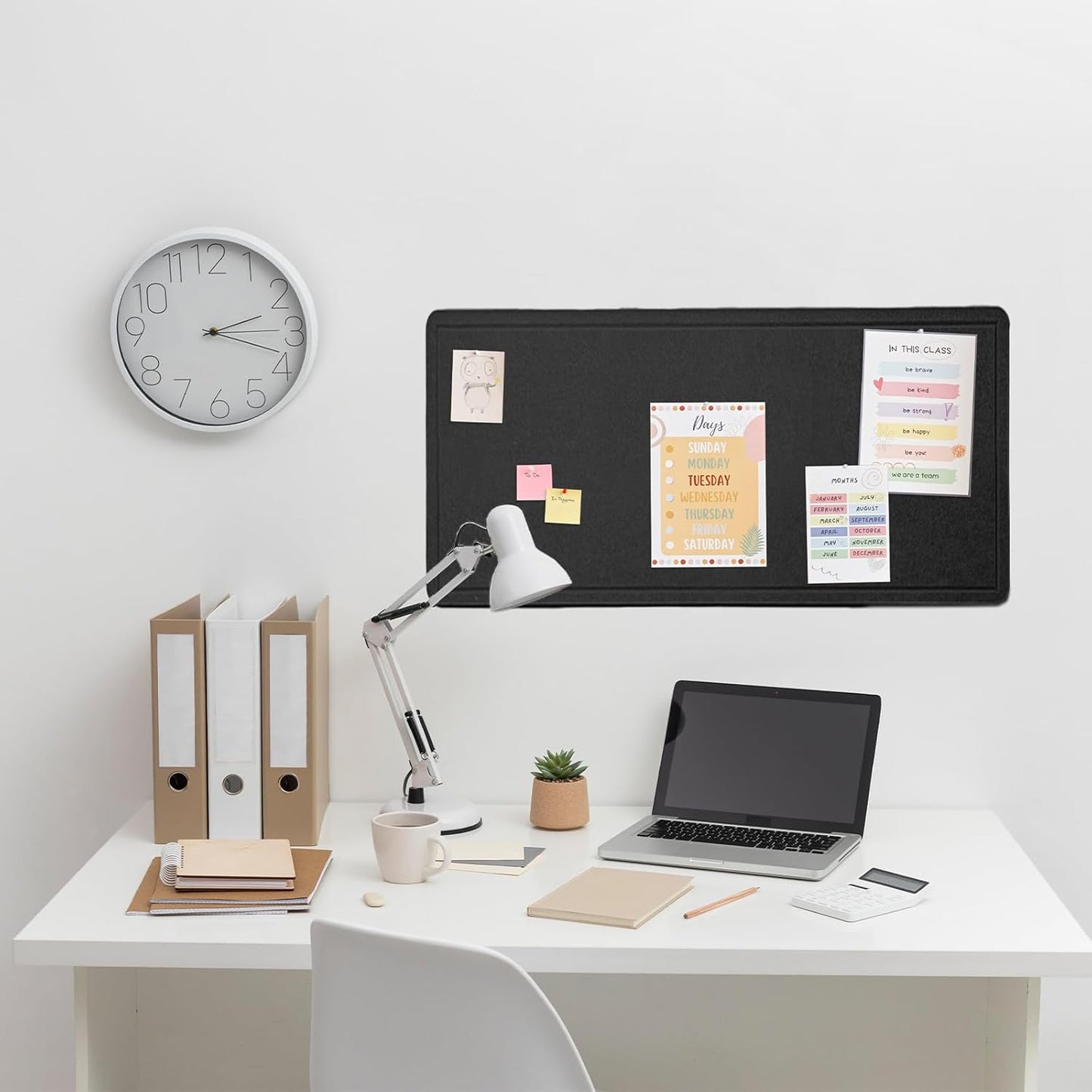 Lightomorrow Bulletin Board, 36 x 24 inches Felt Board - Decorative Pin Board, Cork Board Alternative for Wall, 3' x 2' Foldable Self-Adhesive Vision Board Prayer Board with 20 Pushpins - Black