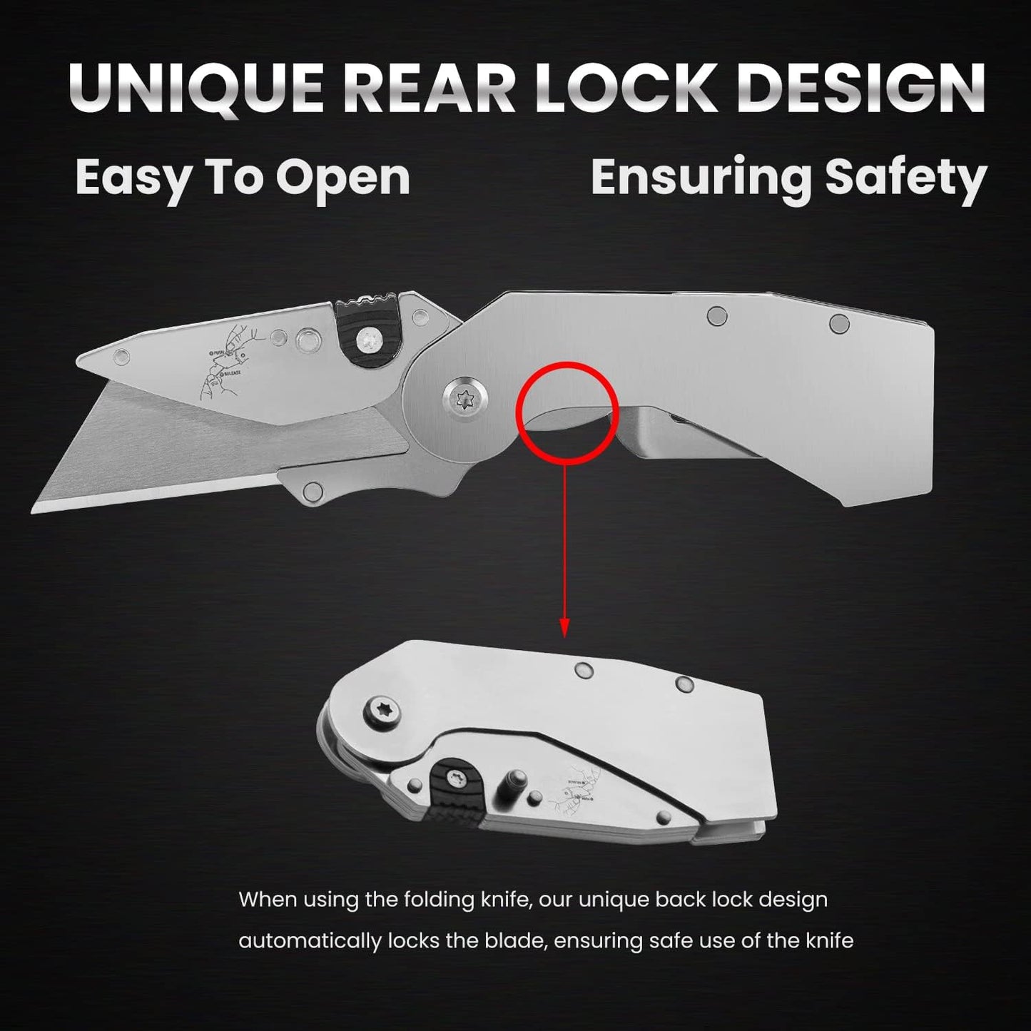 Lichamp 6-Pack Folding Utility Knife, Quick-Change Box Cutter with Razor Blades & Belt Clip, Portable Construction Tool for DIY, Outdoor & Warehouse Use, Black