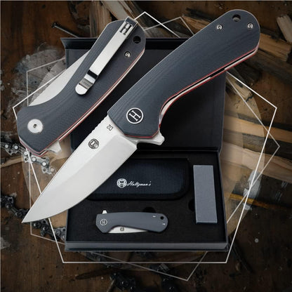 Holtzman's Gorilla Survival Peasant Folding Knife with G10 Tactical Handle, D2 Steel Blade, Gift Box Set (Black+Blue) - Great for Everyday Carry