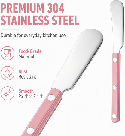 4PCS Stainless Steel Butter Knives Set: 6.3 Inch Cheese Spreader 304 Stainless Steel with Ergonomic Handle for Cheese, Butter & Jam (green)
