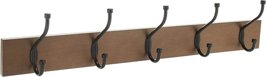 Amazon Basics Rectangular Farmhouse Wall-Mounted Coat Rack for Entryway and Bedroom, Storage Organizer, 5 Hooks, Barnwood | Farmhouse