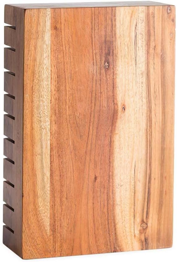 Vivaterra Acacia Wood Horizontal 10-Knife Block, 7”L x 3”W x 10.75”H, 10 Slot Kitchen Knife Holder, Universal Knife Block, Wooden Knife Holder for Kitchen Counter