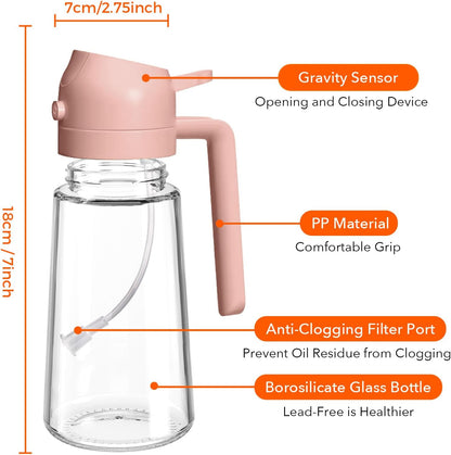 YARRAMATE 16oz/470ml Glass Olive Oil Sprayer for Cooking with Stickers, 2 in 1 Oil Dispenser for Kitchen Gadgets, Food Grade Premium Spray Bottle for Salad, Frying, BBQ (Creamy White)