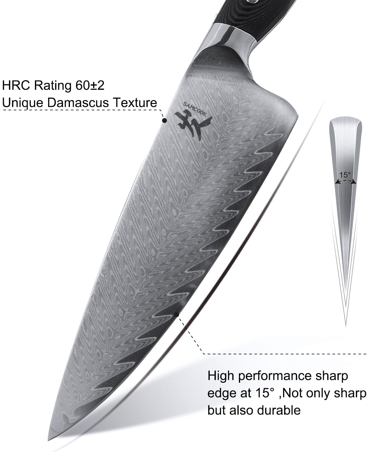 SAMCOOK Kiritsuke Chef Knife - 8 Inch Professional Sharp Damascus Knife - Japanese VG-10 High Carbon Stainless Steel Kitchen Gyuto knife - Ergonomic Octagonal Ebony Handle with Gift Box