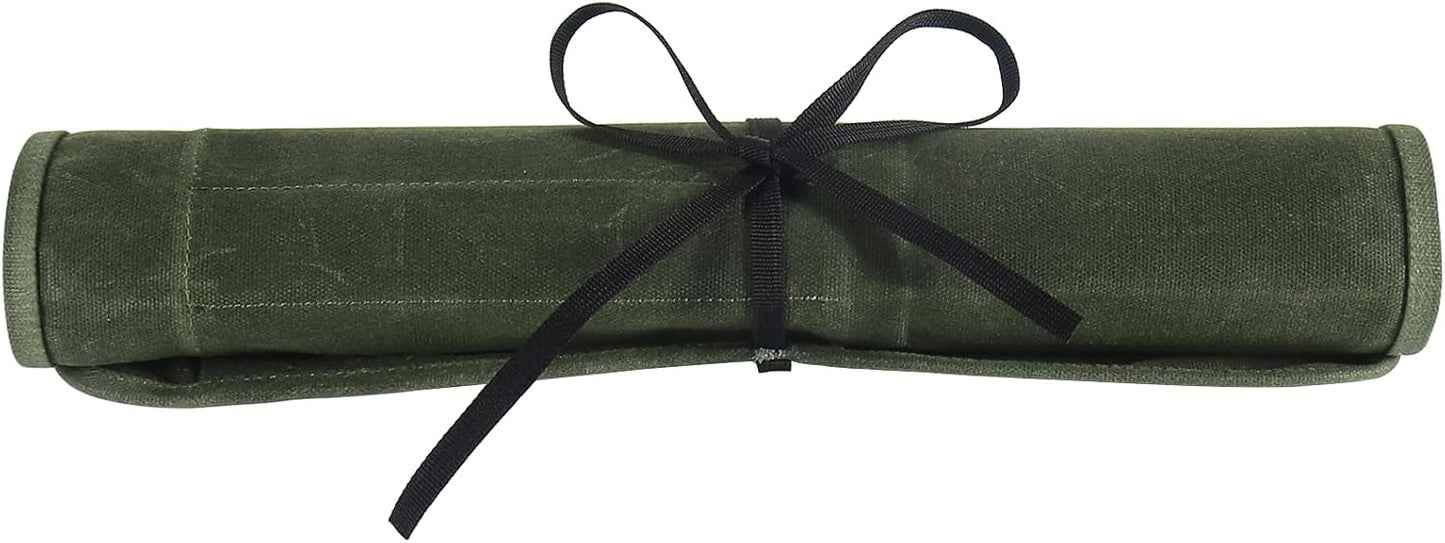 Knife Roll Bag, Chef’s Knife Roll Bag, Heavy Duty Chef Knife Roll Bag with 6 Slots, Waxed Canvas Knife Bag Roll, Knife Pouch Holder for Home, Kitchen, Grill (green)
