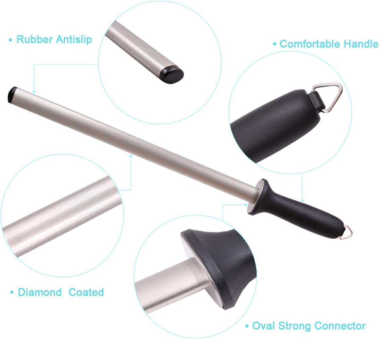 12inch Diamond Houselold Sharpening Rod, Professional Kitchen Knife Sharpener Steel, Premium Knife Blades Honer, Ideal for Master Chef, Home Cooking and Hunting, 600# Grit, Oval