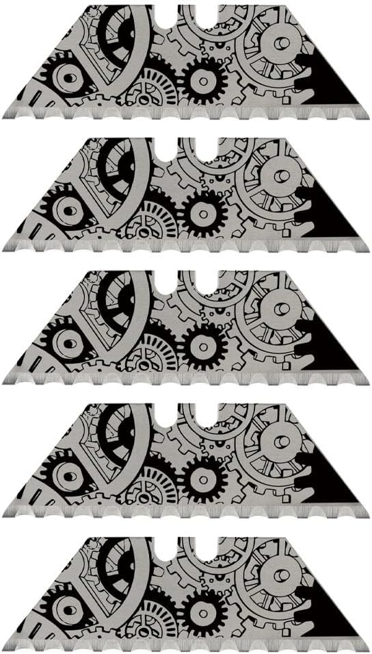 NDZ Performance Serrated Steel Blade Replacement for Utility Knife & Box Cutters, Custom Double Sided Laser Engraved Designs, Silver - Skull - 3 Pack