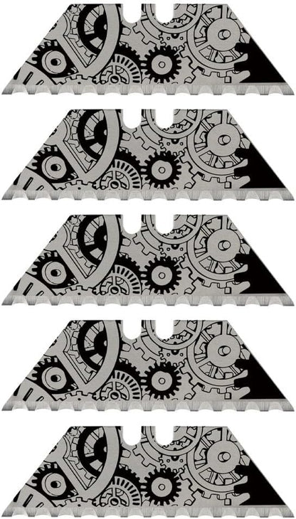 NDZ Performance Serrated Steel Blade Replacement for Utility Knife & Box Cutters, Custom Double Sided Laser Engraved Designs, Silver - Skull - 3 Pack