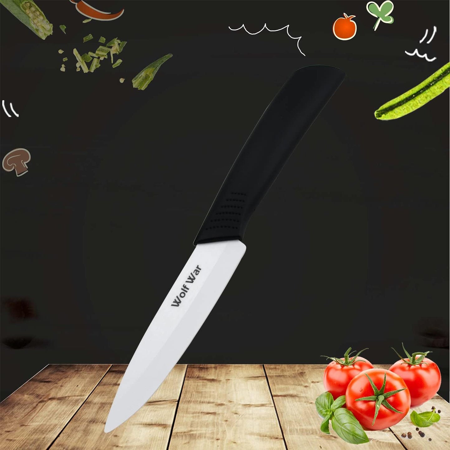 Kitchen Ceramic Knife Set Professional Knife With Sheaths, Super Sharp Rust Proof Stain Resistant (6" Chef Knife, 5" Utility Knife, 4" Fruit Knife)