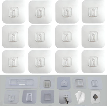 12 PCS Wall Mounted Replacement Sticky pads for Kitchen Bathroom Shower Caddy Organizer Rack Holder Nail Free Adhesive Hooks (Square)