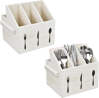Ikee Design Wooden Utensil Caddy with Handles, Silverware Caddy, Silverware Holder for Countertop,Party,Camping and Kitchen, Organizer, Picnic Cutlery Holders, Black Color