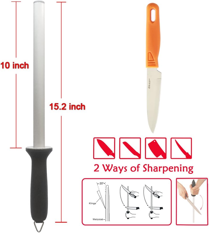 Wiitek 10inch Diamond Houselold Sharpening Rod, Professional Kitchen Knife Sharpener Steel, Premium Knife Blades Honer, Ideal for Kichen, Master Chef, Home Cooking and Hunting, 600# Grit, Oval