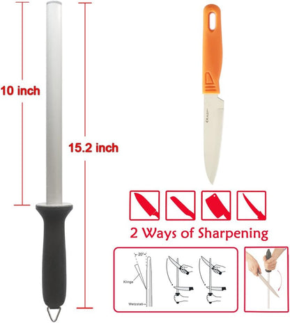 Wiitek 10inch Diamond Houselold Sharpening Rod, Professional Kitchen Knife Sharpener Steel, Premium Knife Blades Honer, Ideal for Kichen, Master Chef, Home Cooking and Hunting, 600# Grit, Oval
