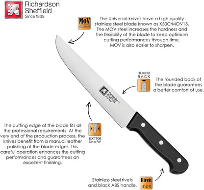 Richardson Sheffield Universal NSF Approved Professional Butcher Knife with Notches, 10-Inch