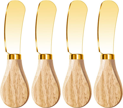 Butter Knife Spreader, Cheese Spreader Knives Set of 4, Stainless Steel Butter Knives with Acacia Wood Handle, Small Cheese Knives for Cold Butter, Soft Cheese Spreader, Jam, Charcuterie, Pastry