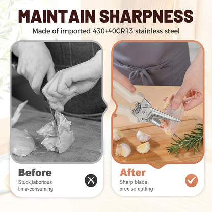 Multifunctional Labor-Saving Kitchen Shears, 2025 Heavy Duty Kitchen Scissors for Food, High Carbon Steel Culinary Shears for Chicken, Meat, Seafood, and Bone Cutting with Ergonomic Handle (White)